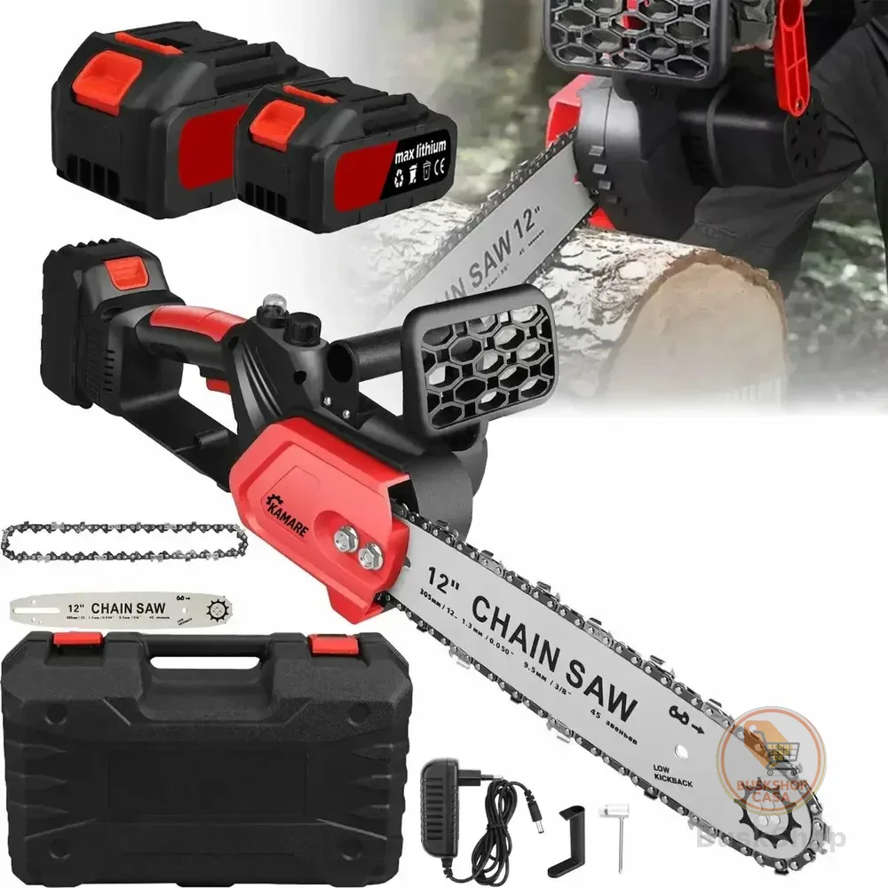 Moto Serra Elétrica 12 Polegadas 2 Baterias 48v Portátil Recarregável Profissional Kamare Vermelho 127/220v 50/60