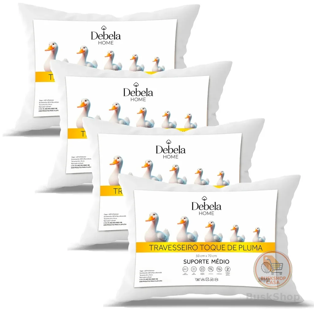 Kit C/ 4 e 2 Travesseiro Pluma de Ganso Confortavel e Macio Antiacaro 50x70cm