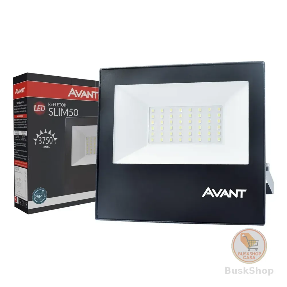 Refletor Led Slim 50w 6500k Branco Frio Ip65 A Prova D'água Preto Cod: 259501372 Avant 127/220v