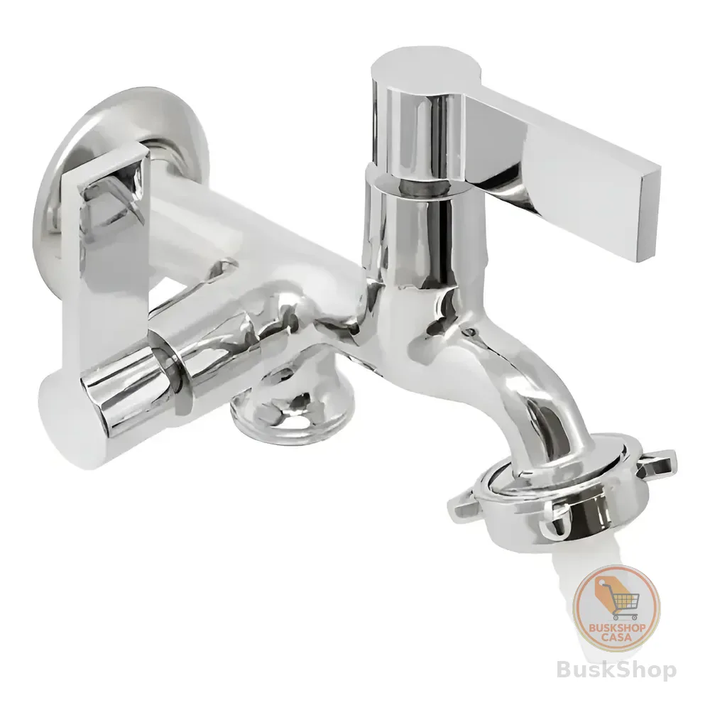 Torneira Para Maquina Lavar Tanque 2 Saídas De Metal Cromado Cromado Cromado