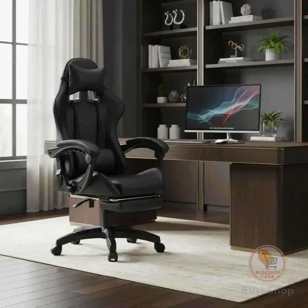 Cadeira De Escritório Gamer Nitro Ergonômica Estofado Couro Sintético Reclinável Altura Ajustável Apoio Para Pés Cor preto luvinco