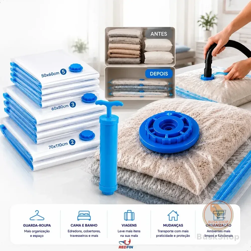 Sacos A Vácuo Kit 10 Unidades Viagem Mala Avião Embalagem Com Bomba Reutilizável Viagem Organização (2x - 70x110) (3x - 60x80) (5x - 50x60) Roupa Casaco Organizadores Edredom Pequeno Médio E Grande