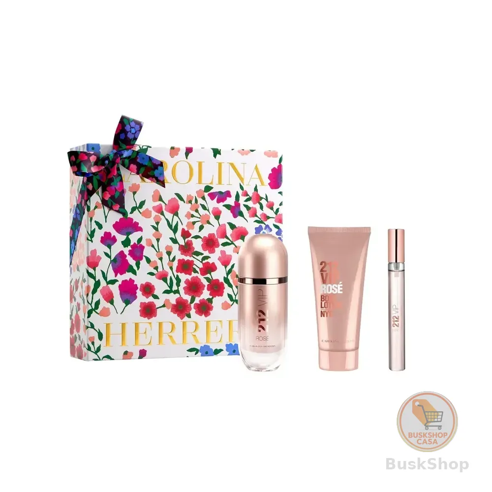 Kit Presente Perfume Carolina Herrera Feminino 212 Vip Rosé Carolina Herrera Eau De Parfum 80ml + Body Lotion 100ml + Perfume Miniatura 10ml