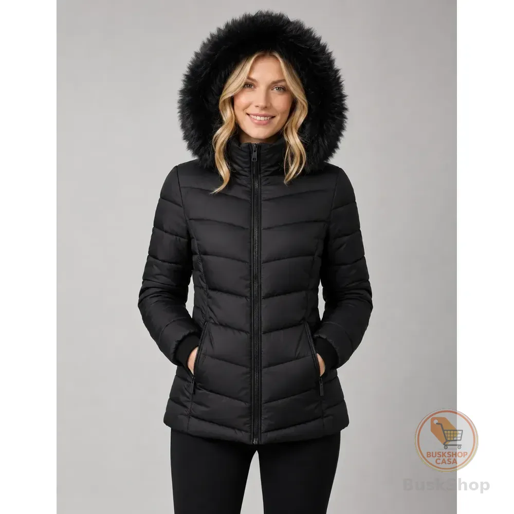Jaqueta Puffer Feminina Forrada Pelucia Bobojaco Impermeável Preto M