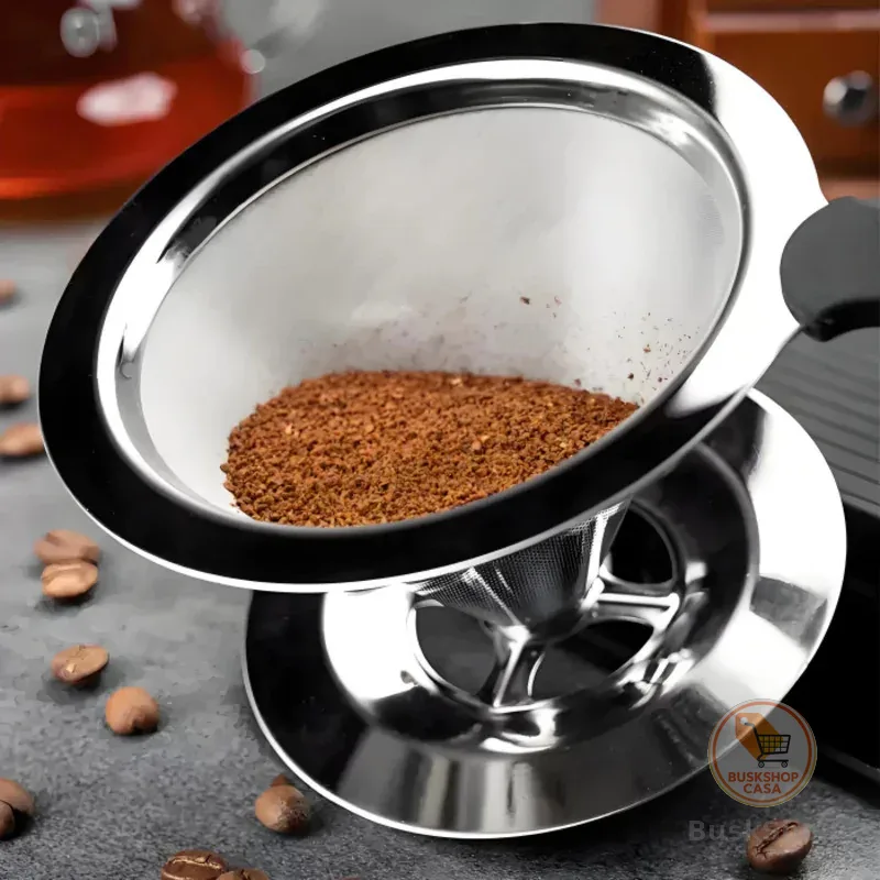 Filtro Coador de Café Inox 103 Grande Reutilizável Com Pegador em Silicone Pour Over Peneira Aço Reutilizável