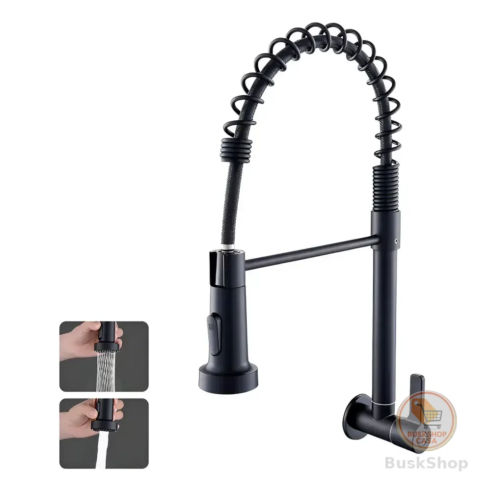 Torneira Pia De Gourmet Flexivel Cozinha Parede 2 Jatos Inox Acabamento Fosco Cor Preto