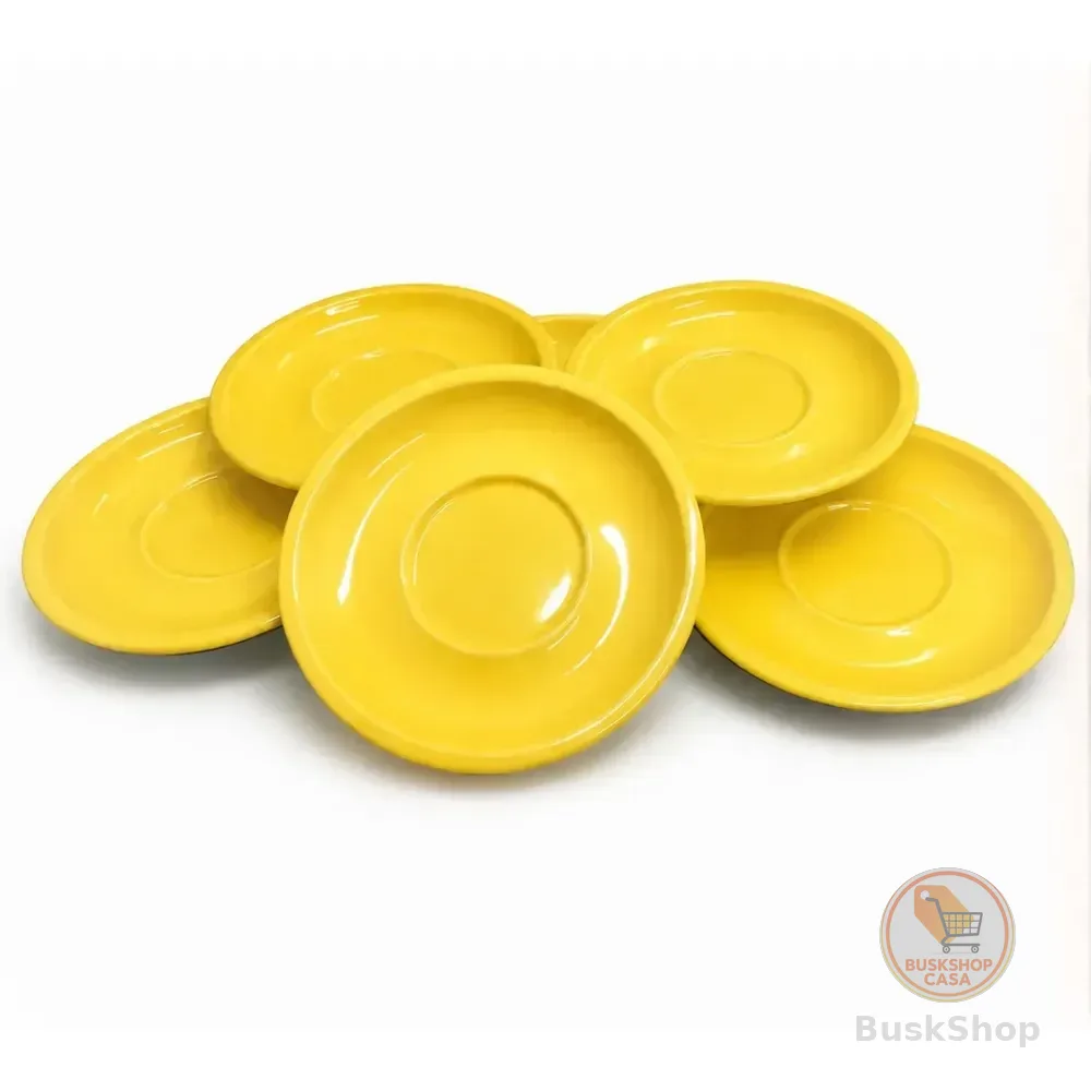 Jogo 6 Pires Xícara Chá Café Porcelana 95ml Café Amarelo