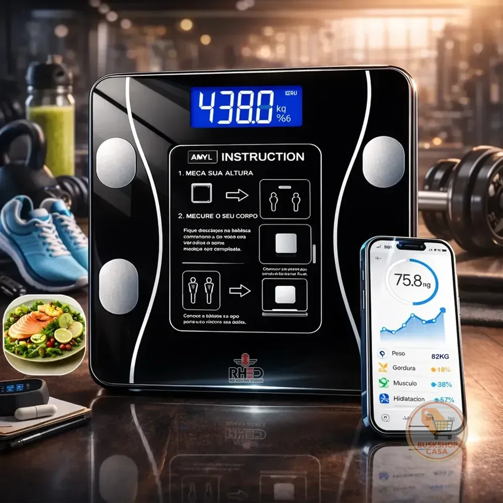 Balança Digital Bioimpedância Profissional Smart Imc 180kg Bluetooth Corporal Aparelho Alta Capacidade Aplicativo App Para Android E Para Ios Balança De Banheiro Academia Preto 3v