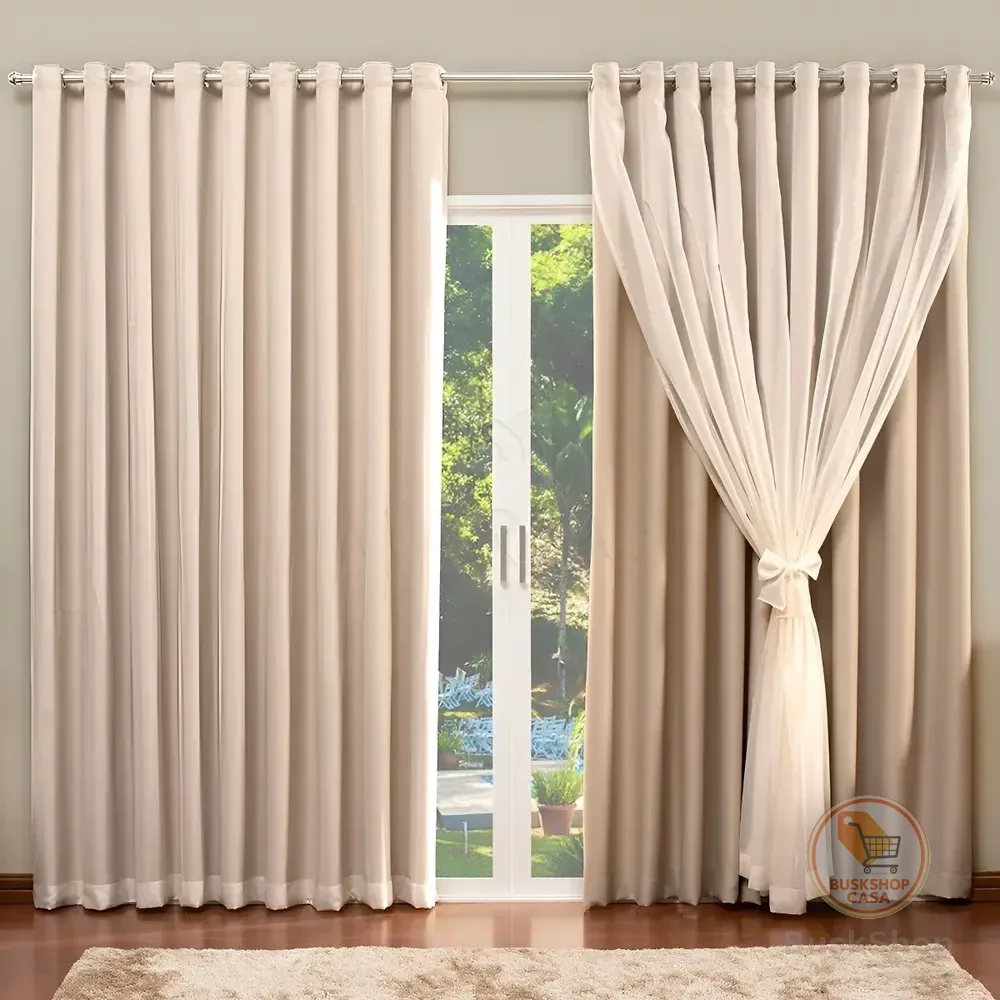 Cortina De Blackout Com Voil Liso Para Varão Simples - 4,00 X 2,70 Cáqui