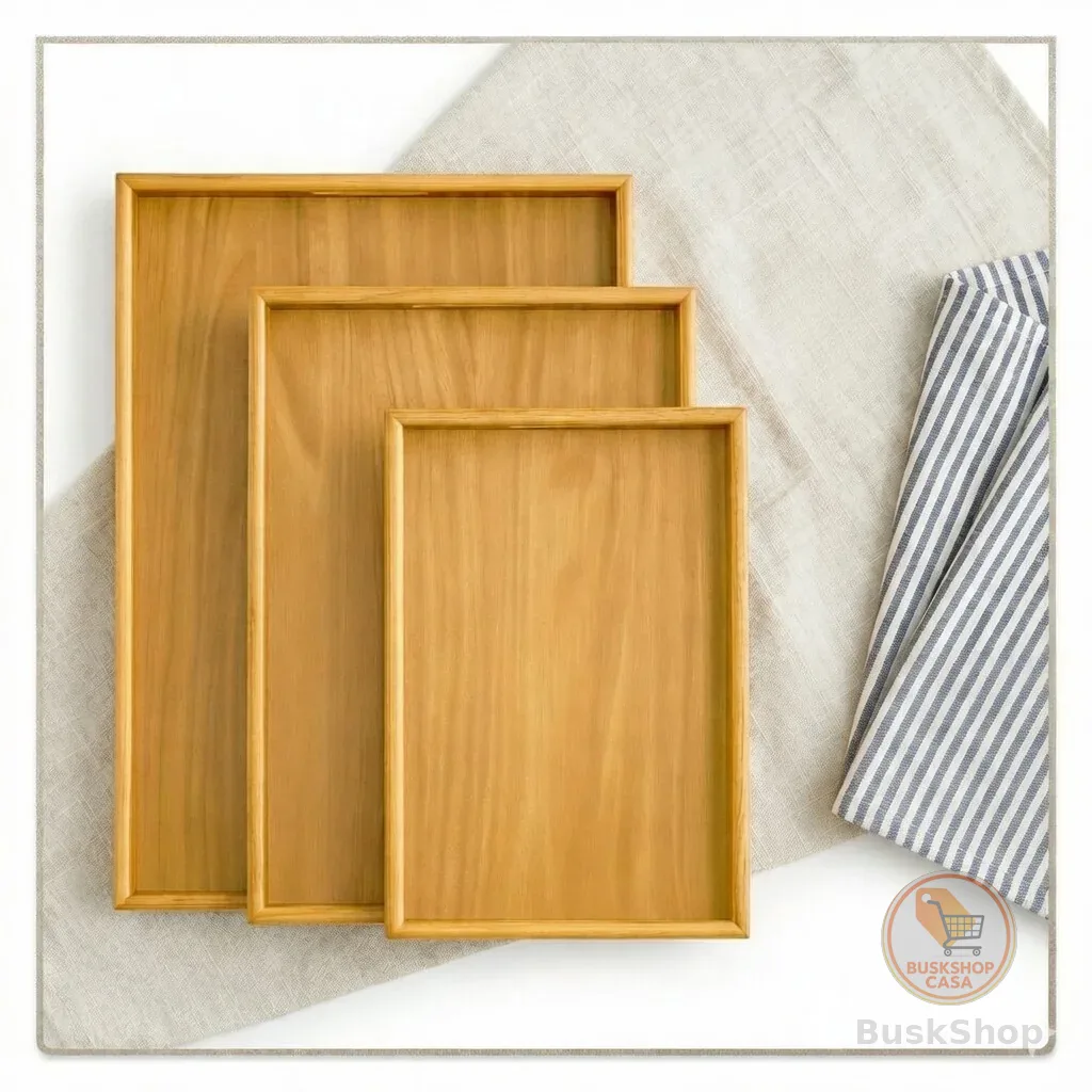 kit 3 Bandeja bambu Retangular De Café da Manhã Decorativa Moderna E Elegante
