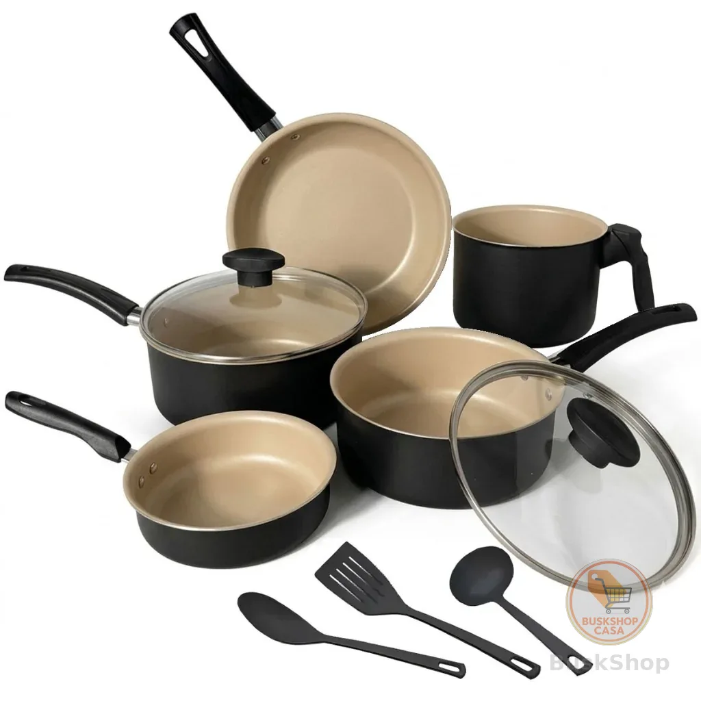 Jogo de Panelas 8 Peças Conjunto Kit Teflon Antiaderente Frigideira Caçarola