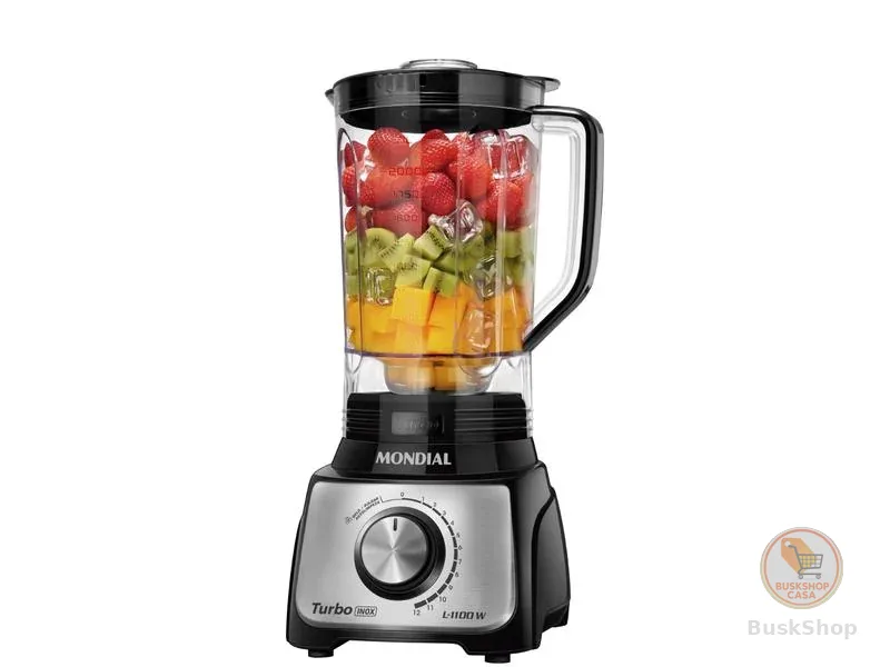 Liquidificador Mondial Turbo Inox L-1100 BI Preto com Filtro 12 Velocidades 1100W