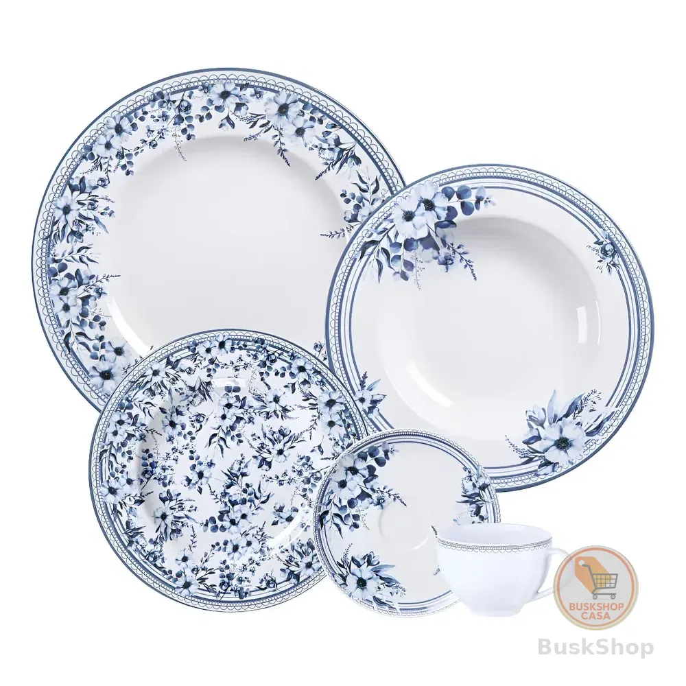 Aparelho De Jantar Tramontina Azzura Em Porcelana Decorada 2 Cor Branco Florido
