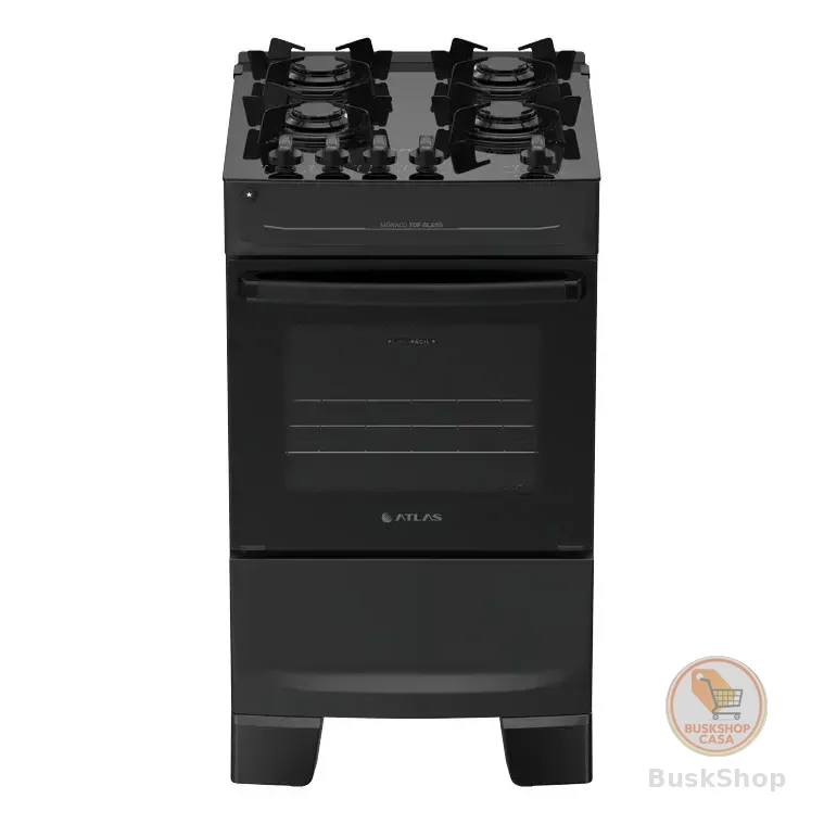 Fogão 4 Bocas Atlas Mônaco Top Glass Automático Mesa De Vidro Preto 127/220v