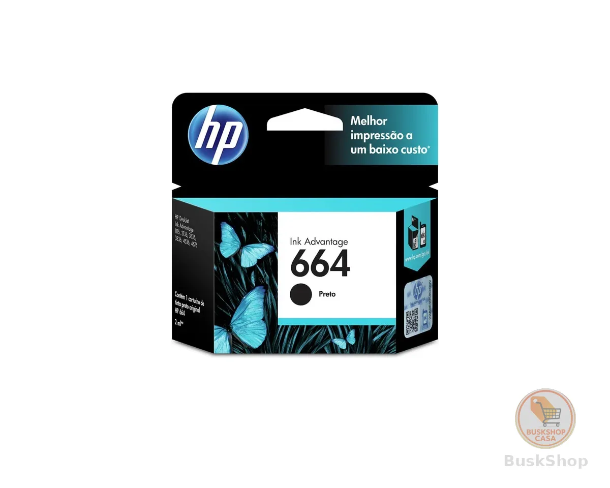 Cartucho de Tinta HP 664 Preto Original (F6V29AB) Para Impressora Deskjet 2136, 2676, 3776, 5076, 527