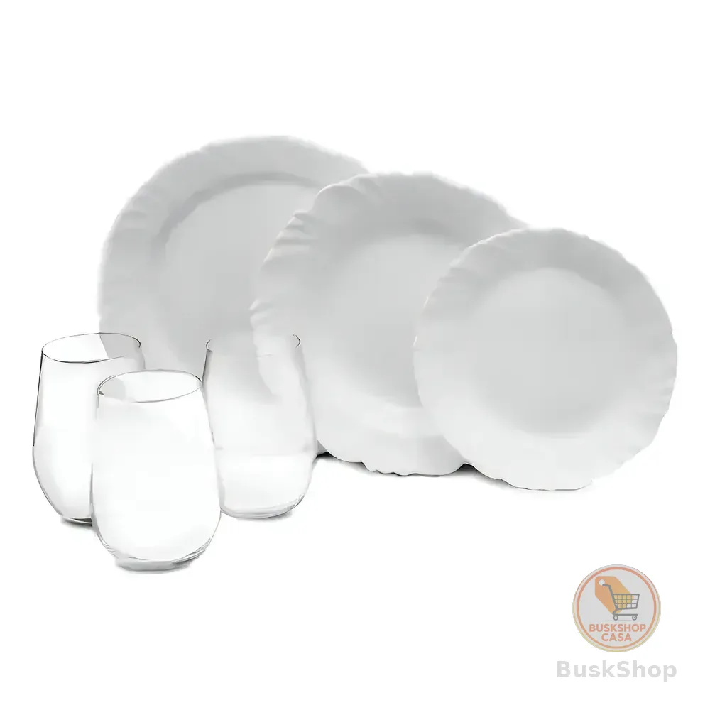 Aparelho De Jantar Pétala 24 Peças Duralex Opaline Cor Branco Liso