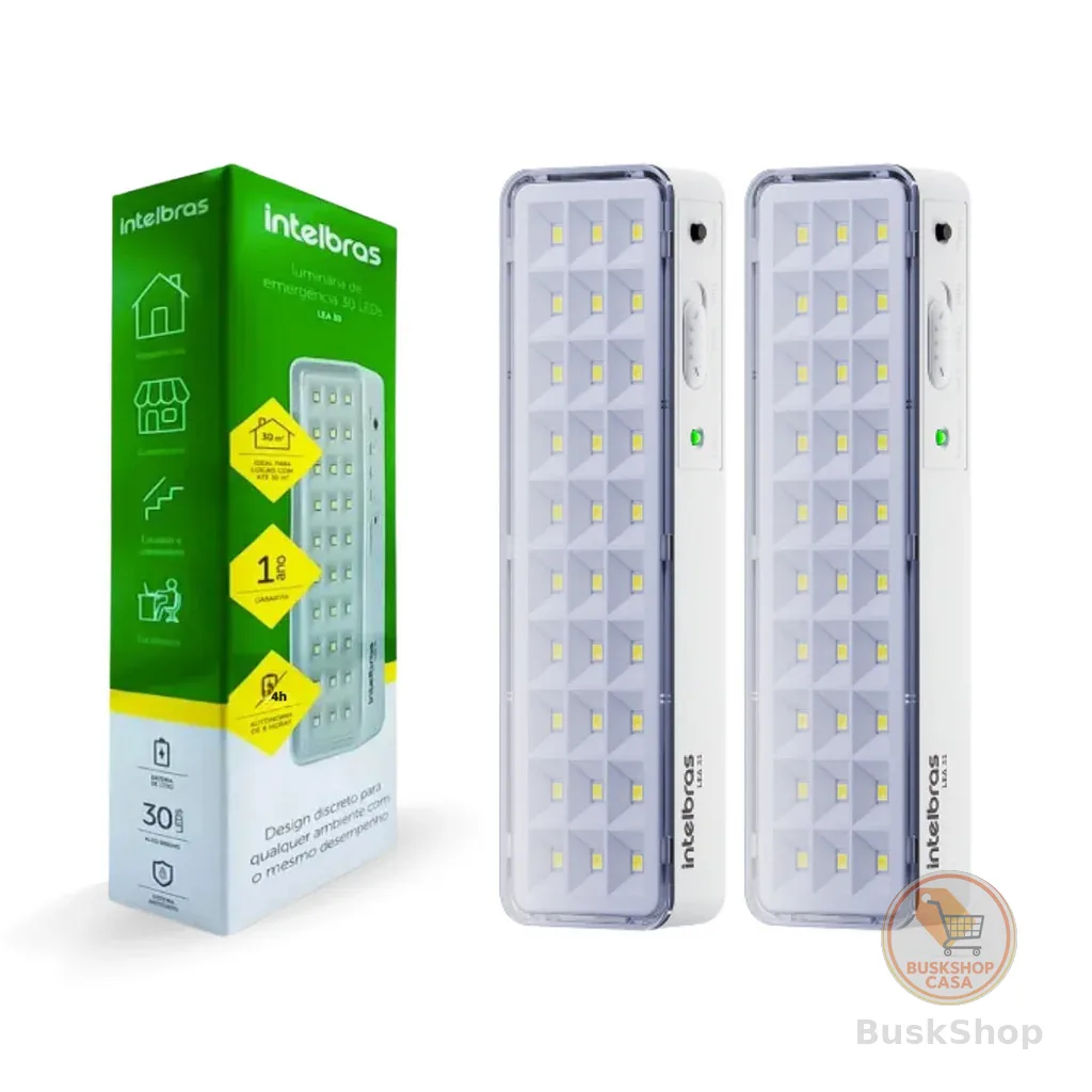 Kit Com 2 Unidades Luz de Emergência Emergencial Luminária Lea 31 Led 1w Bivolt Lítio  Intelbras Autônoma