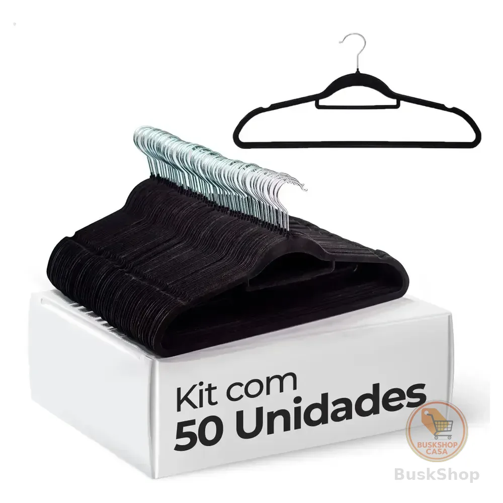 Vittak Kit 50 Cabides Veludo De Roupa Antideslizante Slim Adulto Cor Preto