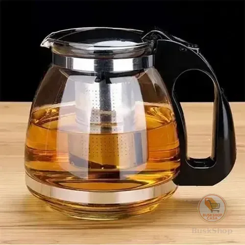 Chaleira De Vidro 1200ml Com Infusor Aço Inox Para Chá E Café Bule Fogão Indução Fogo Borossilicato Coador Jarra Transparente Preto