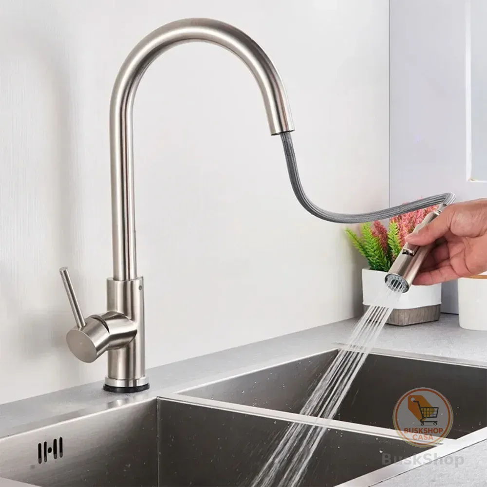 Torneira Para Pia Cozinha Bancada Gourmet Monocomando Escovada Acabamento Aço Inox 304 Cor Prateado Escovado Winda Prateado Escovado