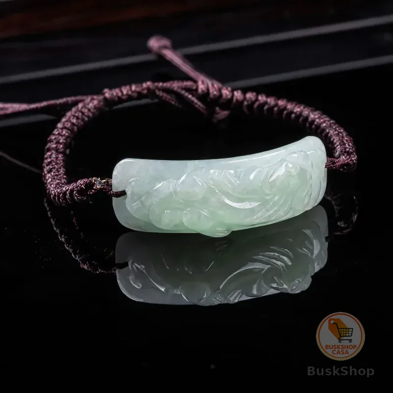 Pulseira Pixiu de Jadeíta Birmanesa Esculpida à Mão, Bracelete de Jade Natural, Acessório de Moda Vintage, Joia Genuína com Pingente