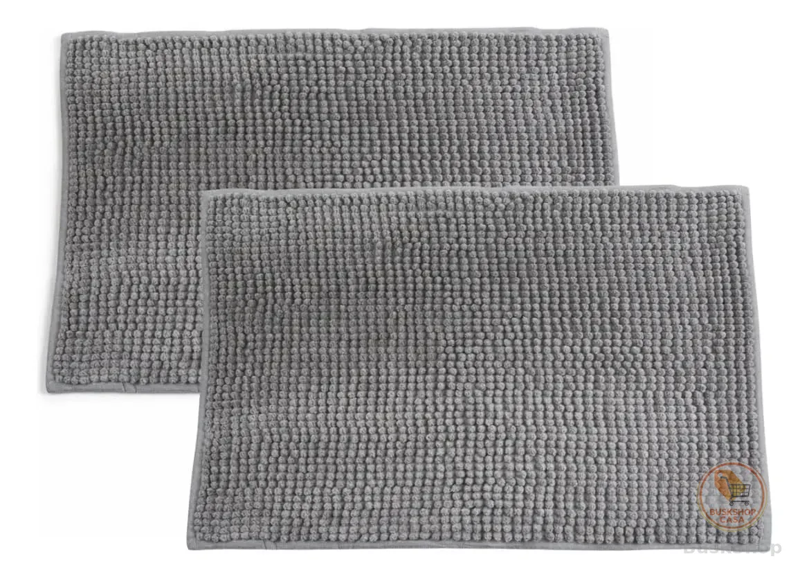 Kit 2 Tapetes Banheiro Microfibra Antiderrapante Absorvente 58 x 38 cm Cinza