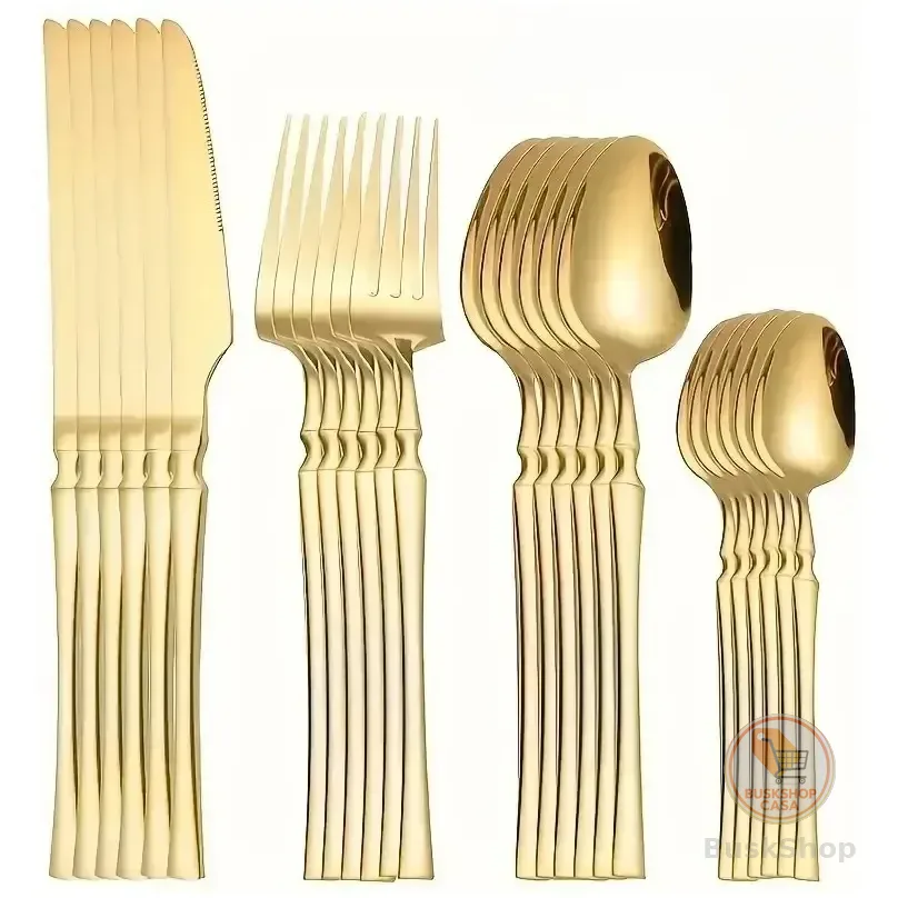 24pcs Conjunto De Talheres De Aço Luxo Inoxidável Todo-ouro Cor Dourado-2