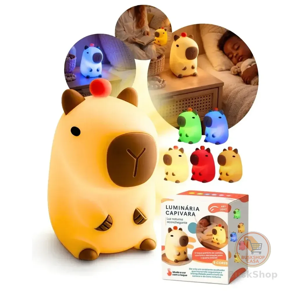 Luminária Capivara Abajur De Mesa Decorativa Para Quarto Infantil Led Toque Touch Luzes Noturna Recarregável Silicone... Bege Marrom-claro