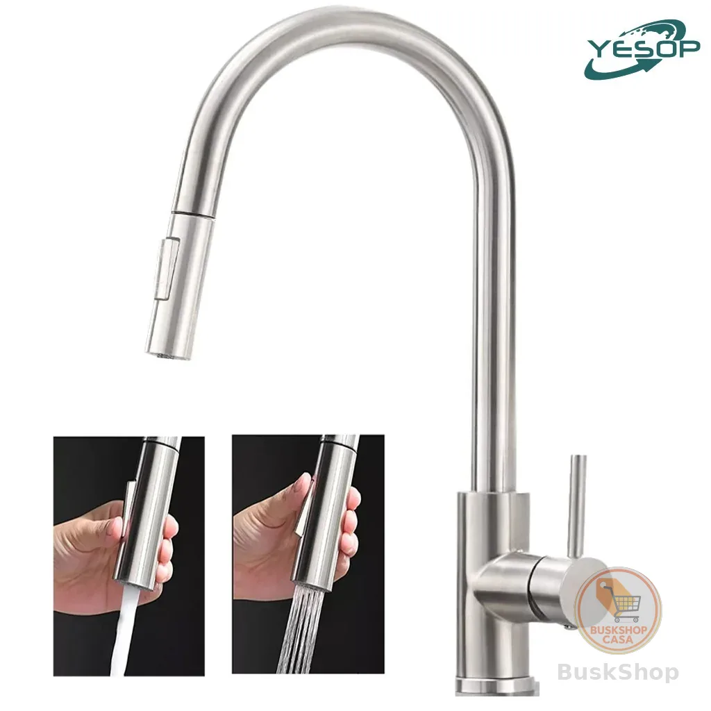YESOP Torneira Cozinha Bancada Gourmet Extensível Monocomando Misturador Inox Escovada