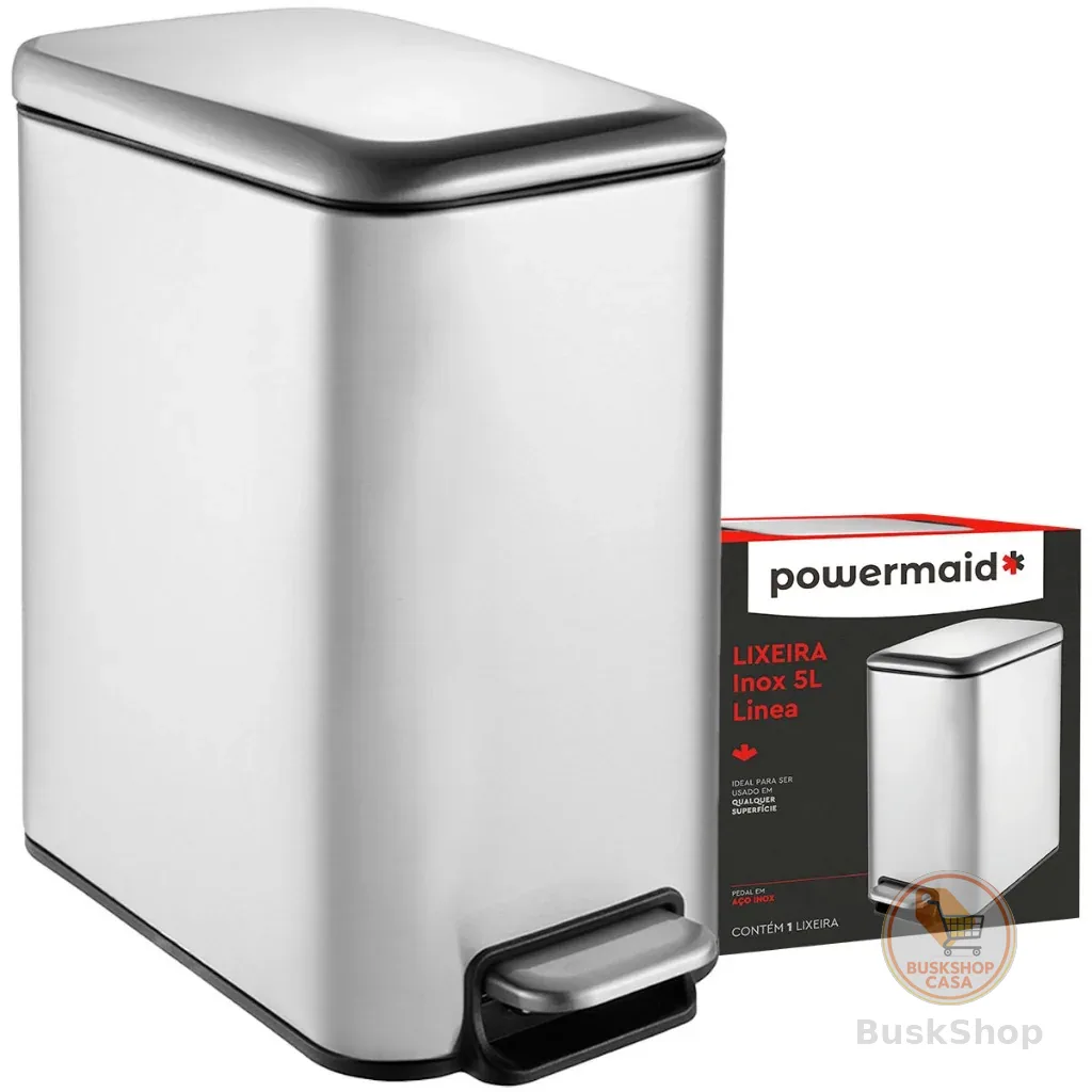 Lixeira Soft Close 5 Litros Inox C/ Pedal Balde Cesto Removível Slim P/ Banheiro Lavabo Cozinha Casa
