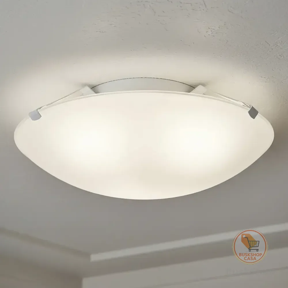 Lustre Plafon Sobrepor Vidro Redondo Branco P/ 2 Lampadas 127/220v Base Sobrepor Branca