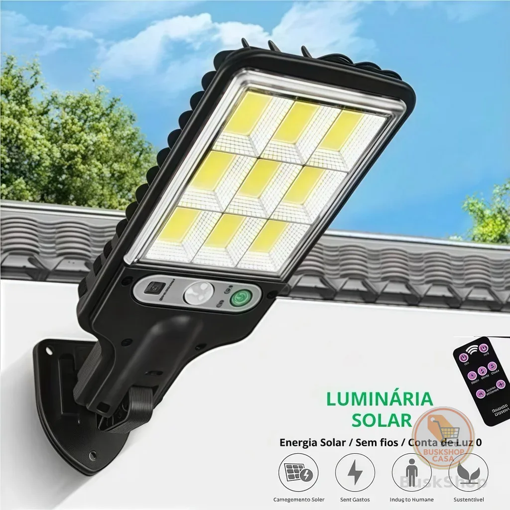 Luminária Solar Parede 108 COB Carregar LED Luz Branco frio Prova D'Água Sensor Presença 3 funções
