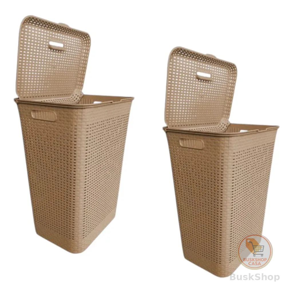 Kit Cesto De Roupas Plástico Organizador Com Tampa 72l