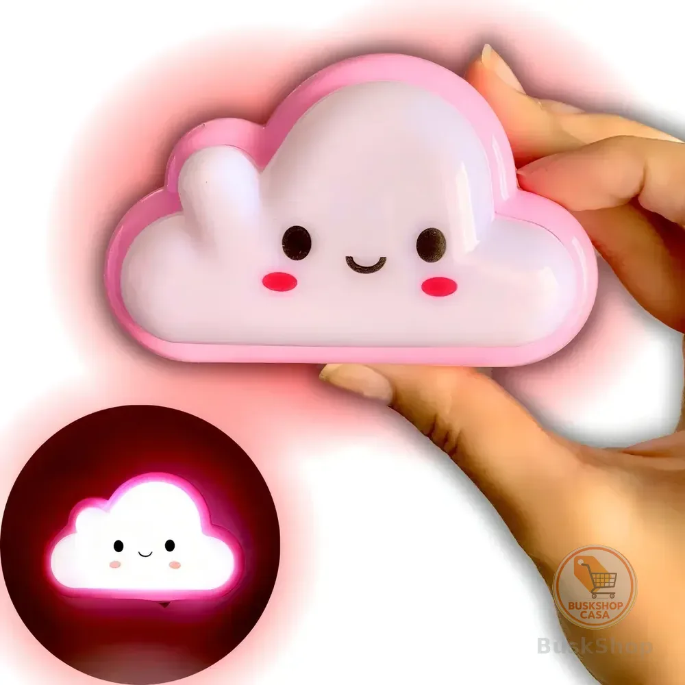 Abajur Infantil Led Forma De Nuvem Rosa Quarto Luminária Tomada Bivolt