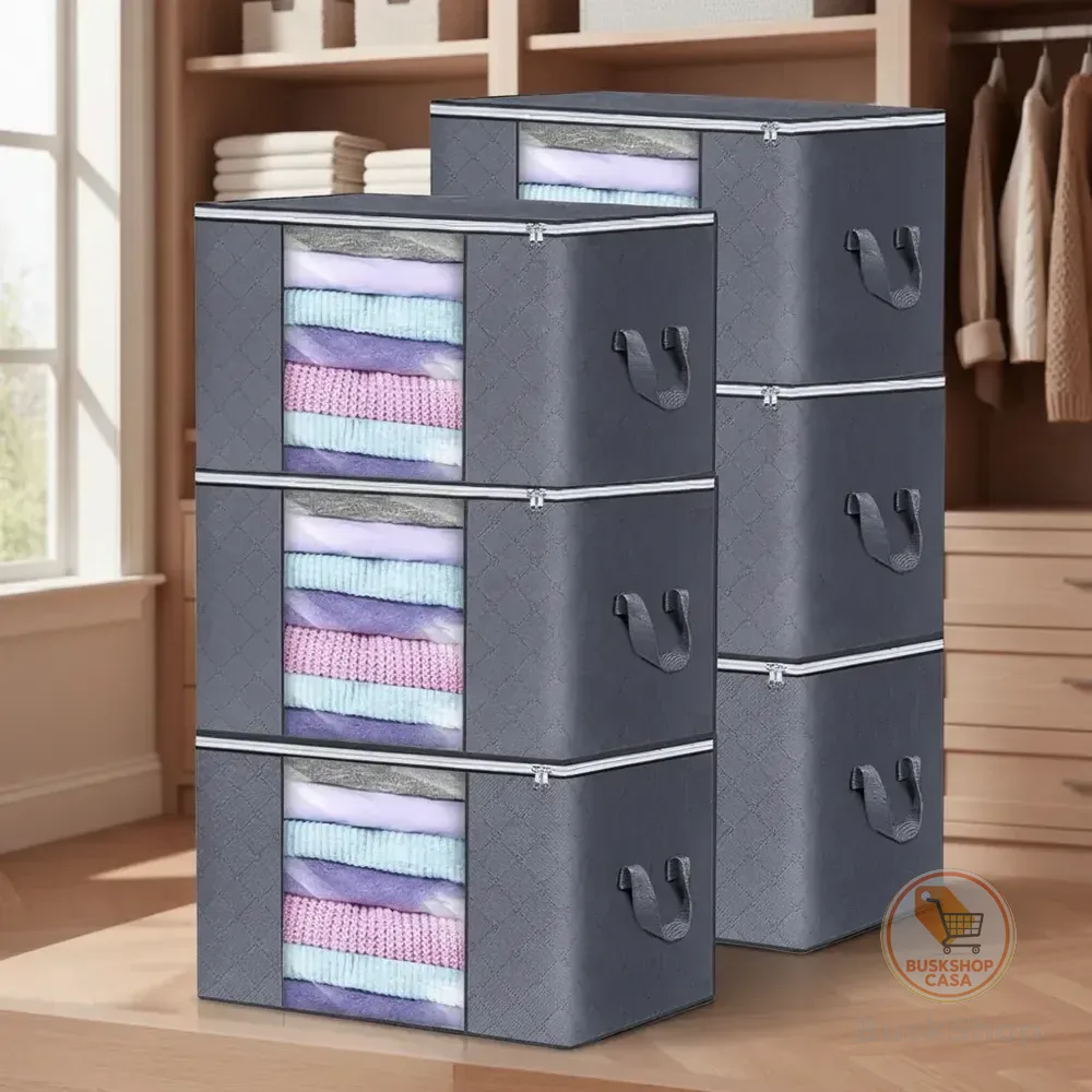 Kit 6 Sacos Organizador Edredom Roupas Multiuso Dobrável 48l Cinza-escuro