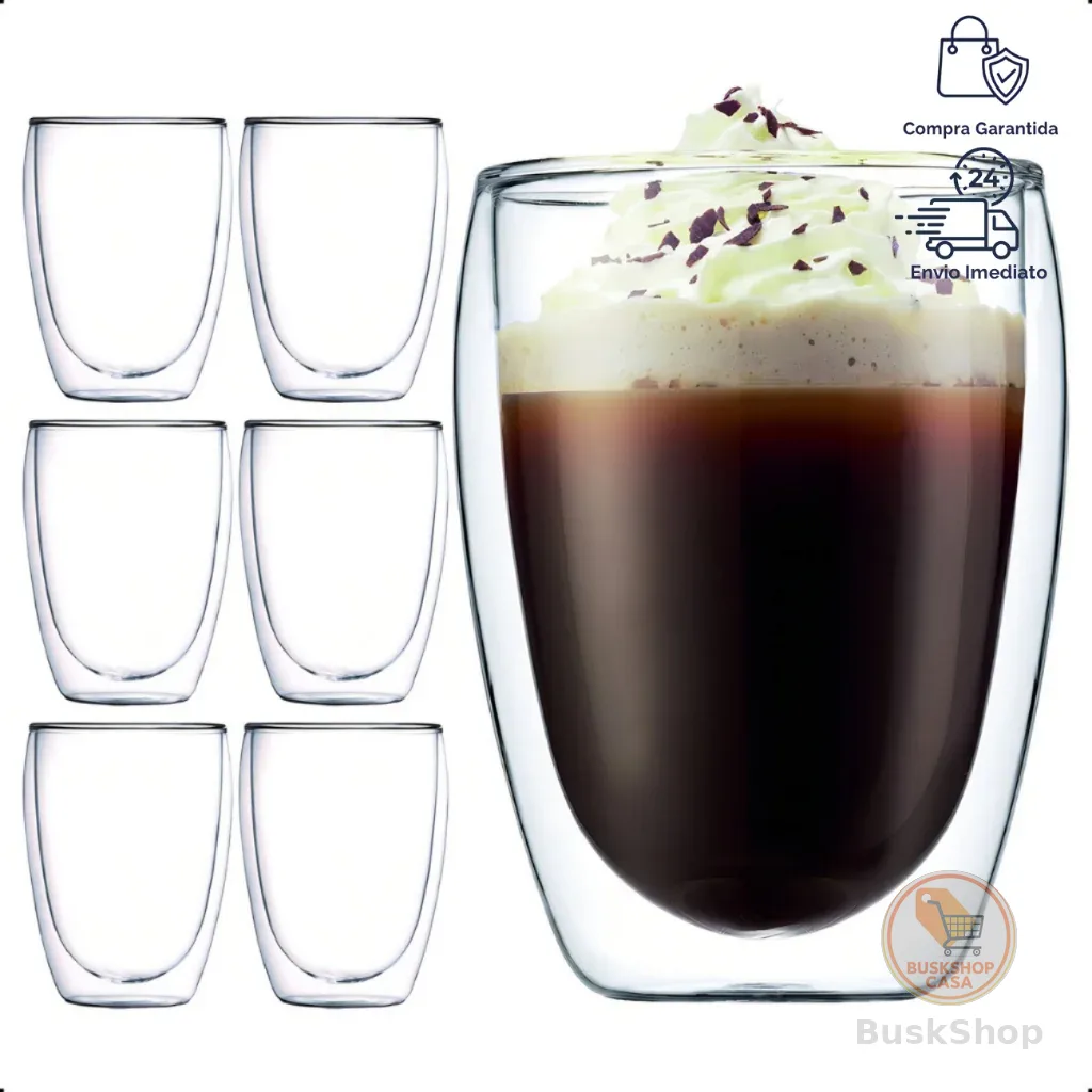 Kit Copos Vidro Duplo Parede Dupla 350ml Cerveja Suco Whysk Refrigerante 2/4/6/8/10