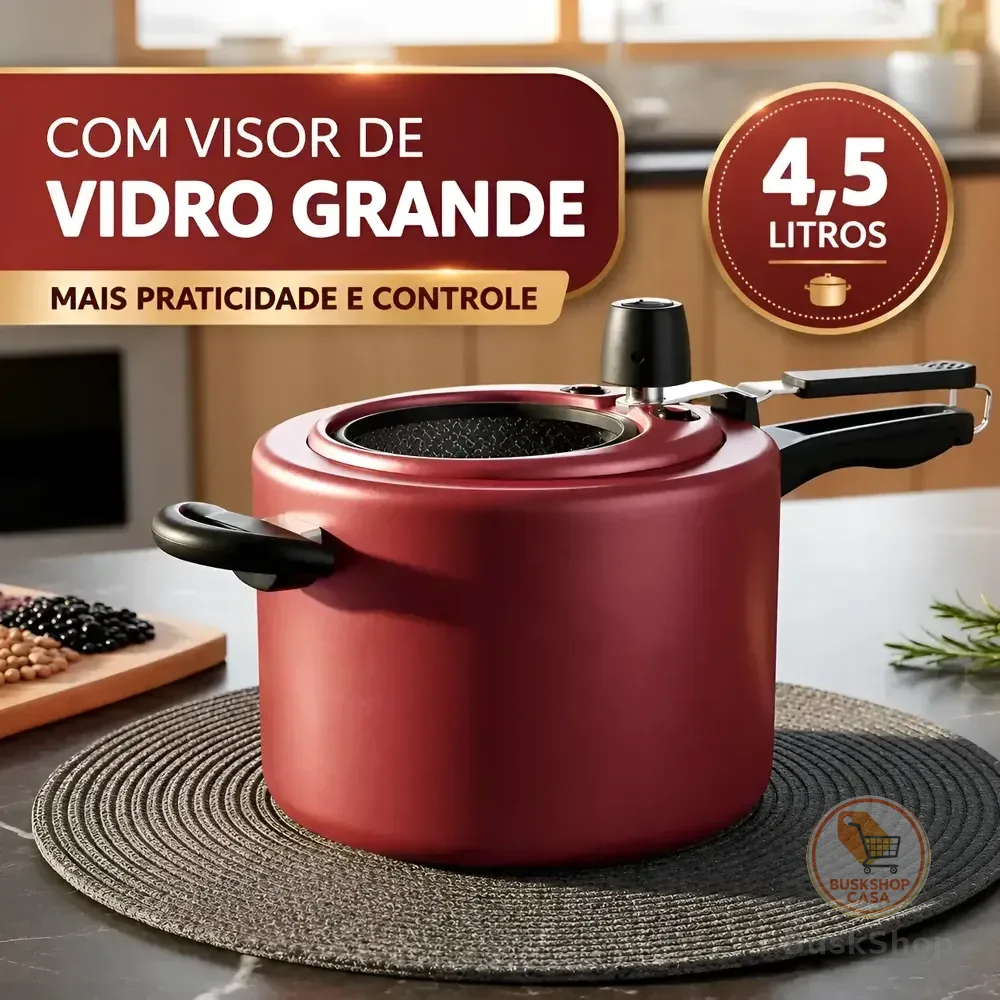 Panela De Pressão Mta Com Visor Grande Antiaderente 4,5 Litr Cereja