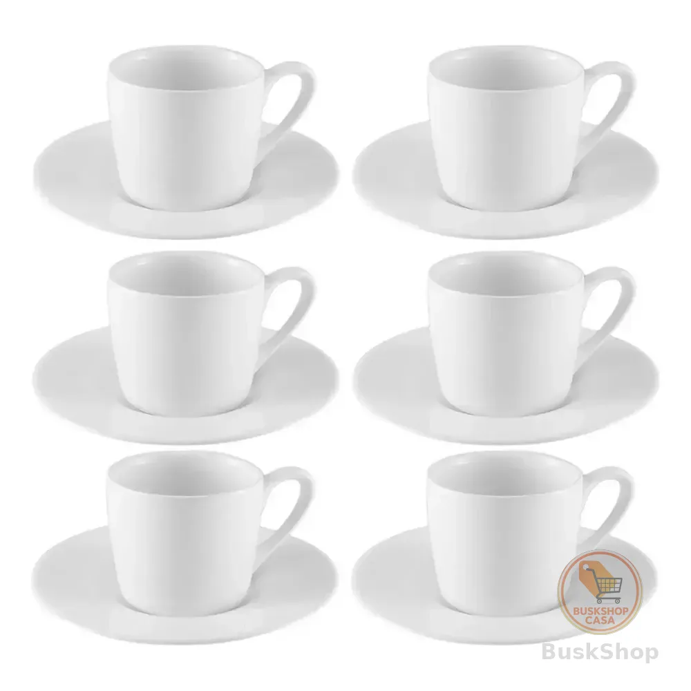 Jogo Xícaras Café Com Pires Porcelana Branca 12 Peças