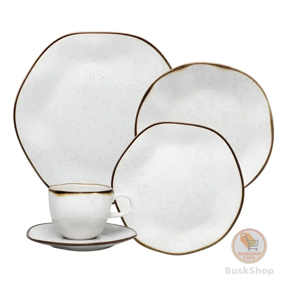 Aparelho De Jantar 30 Peças Ryo Maresia Oxford Porcelana Off White E Marrom Marrom E Branco Liso