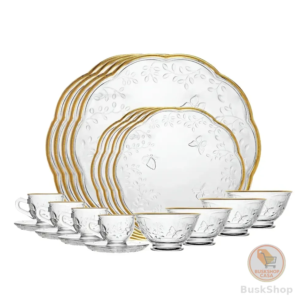 Jogo Jantar 20 Peças New Butterfly Com Fio Ouro Cristal Lyor Incolor Liso