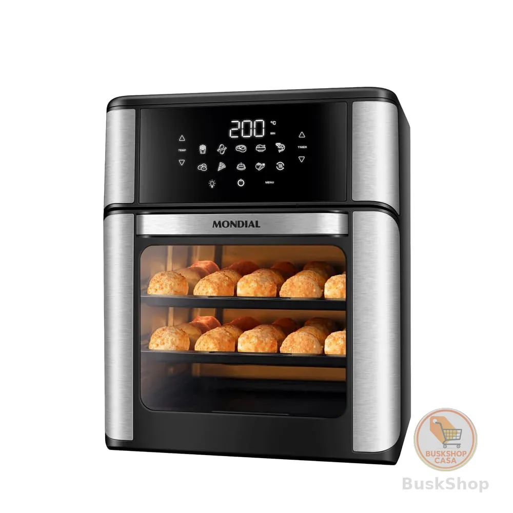 MONDIAL Fritadeira Air Fryer Forno Oven 12L, Preto/Inox, 2000W, 110V - AFON-12L-BI
