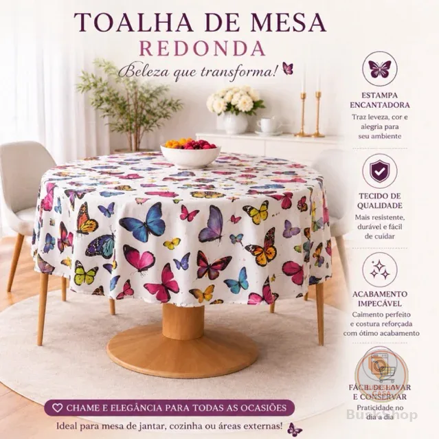 Toalha de Mesa Redonda 4 Lugares para Cozinha e Mesa Posta