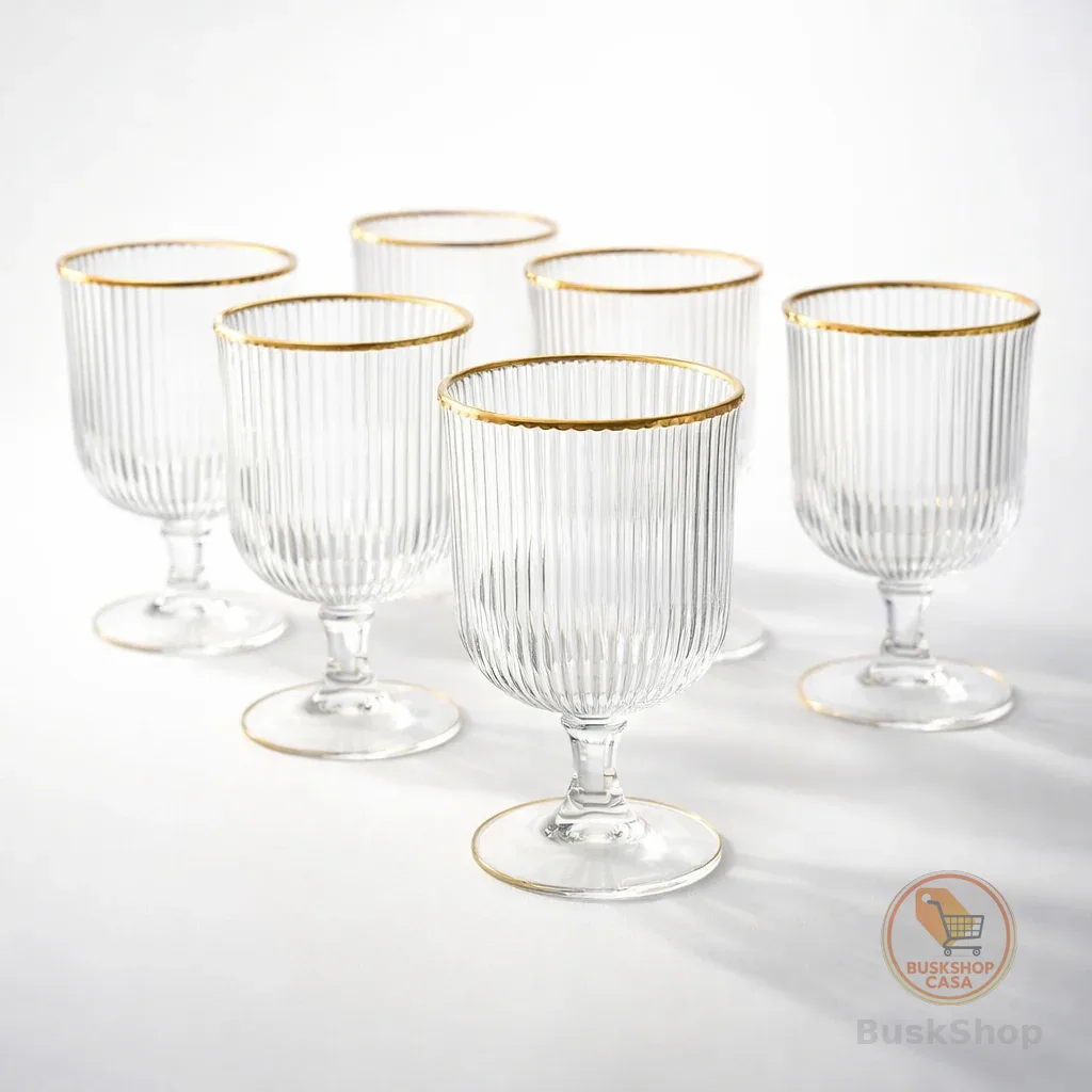 Kit Conjunto 6 ou 12 Taças Versalhes Borda Dourada 340ml Água Suco Restaurante Presente Casa