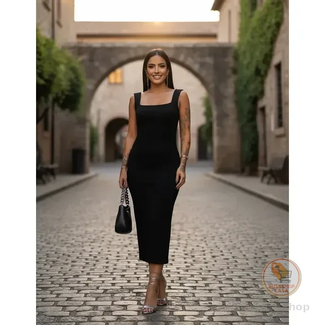 Vestido Longo Casual Festa Alça Grossa Fenda Moda Elegante
