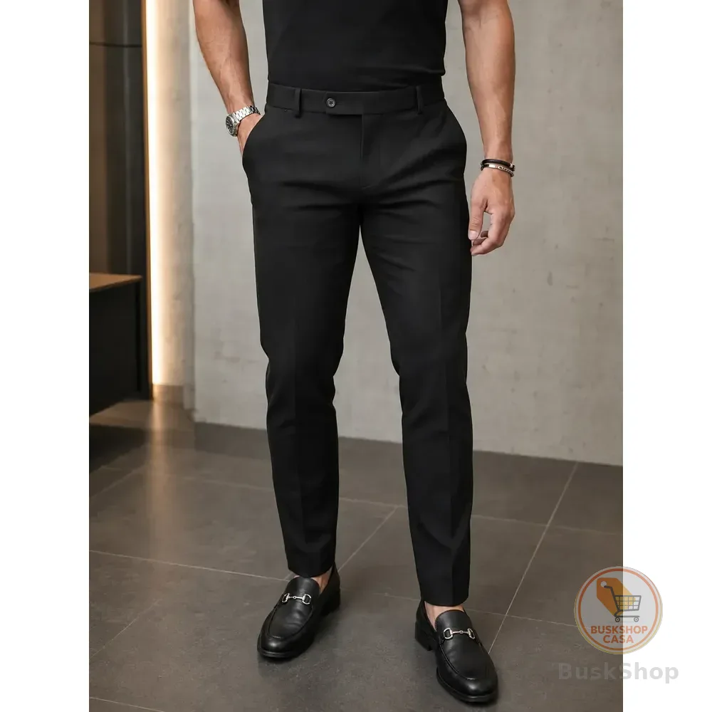 Calça Alfaiataria Masculina Slim Fit Premium Social Preto Liso 38