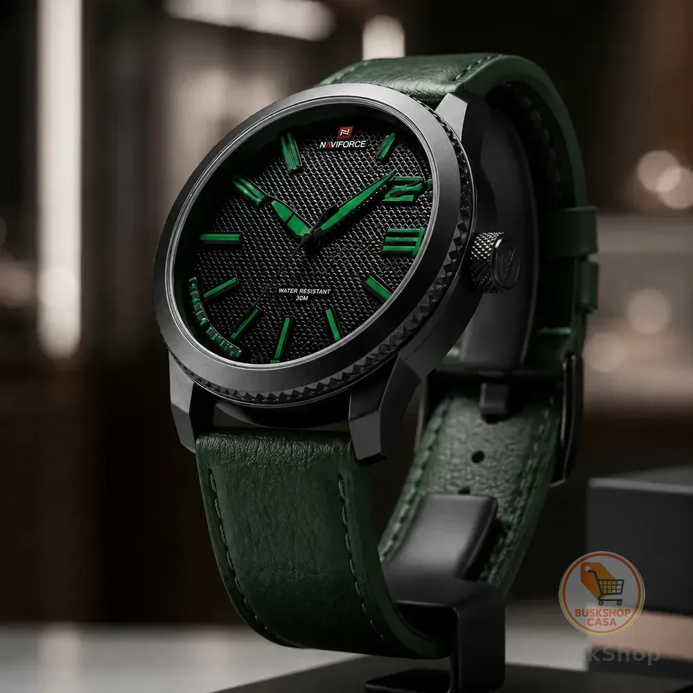 Relógio De Pulso Masculino De Moda Casual Couro Verde Preto Verde Preto Cinza-escuro