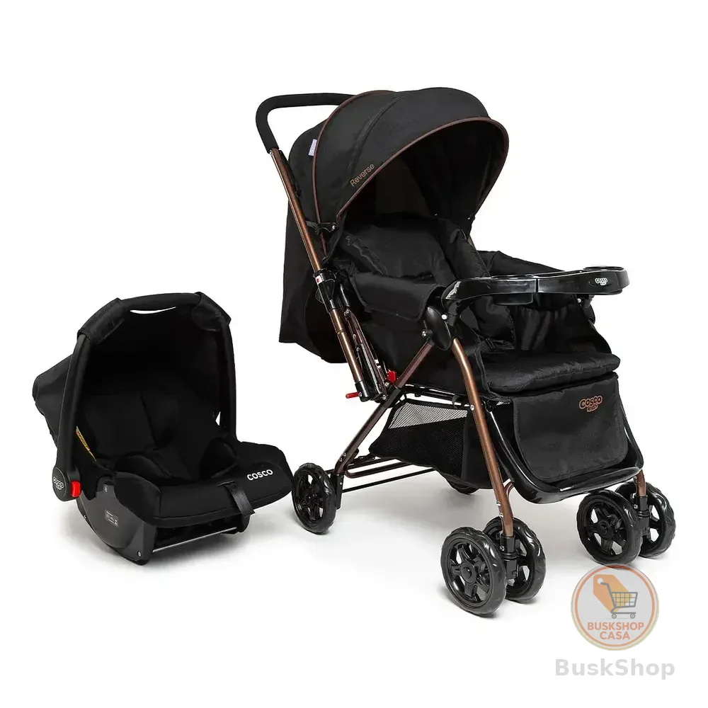 Conjunto Travel System Reverse Duo Preto Bronze, Carrinho De Bebê + Bebe Conforto Cosco Kids