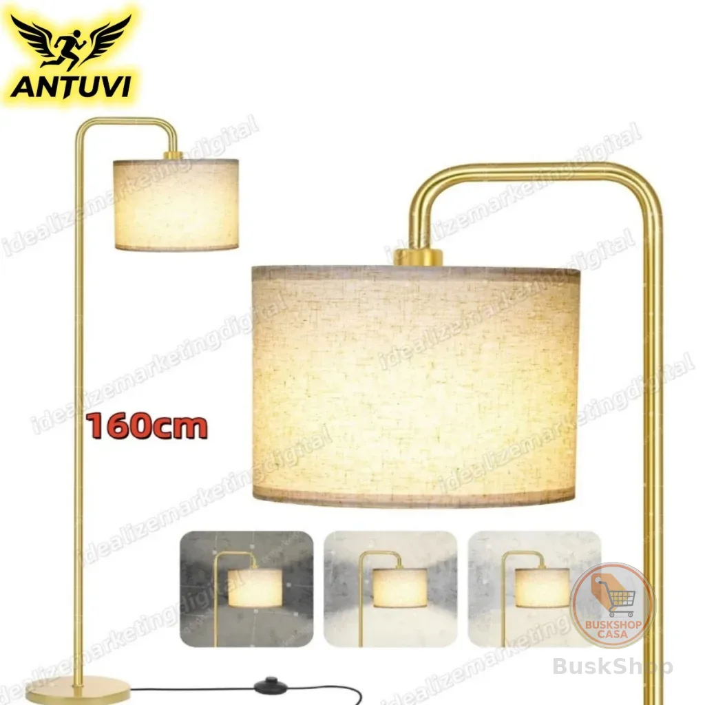 Luminária De Chão 1,60m Abajur Leitura Piso Dourado 110/220v Bivolt