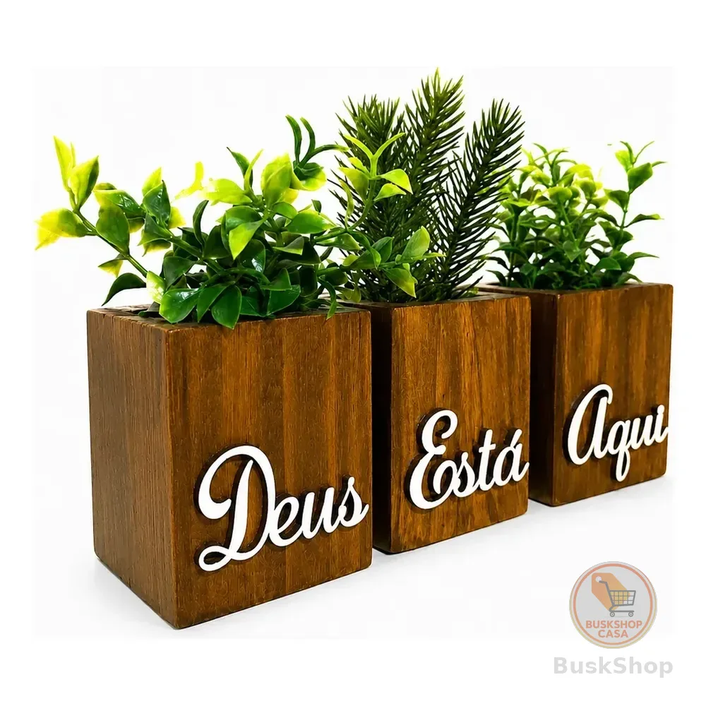 Kit 3 Vasos Decorativo Com Planta Artificial Enfeite Sala Rustico