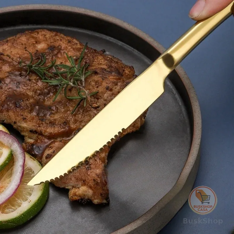 Faca De Bife Dourada De 12 Peças Ideal Para Churrasco